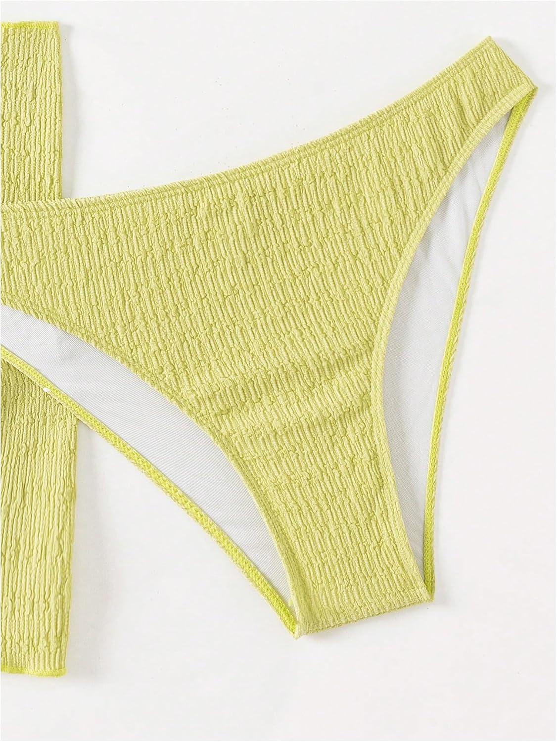 imageSHENHE Womens 3 Piece Textured High Cut Halter Triangle Bikini Swimsuit with Cover UpOlive Green