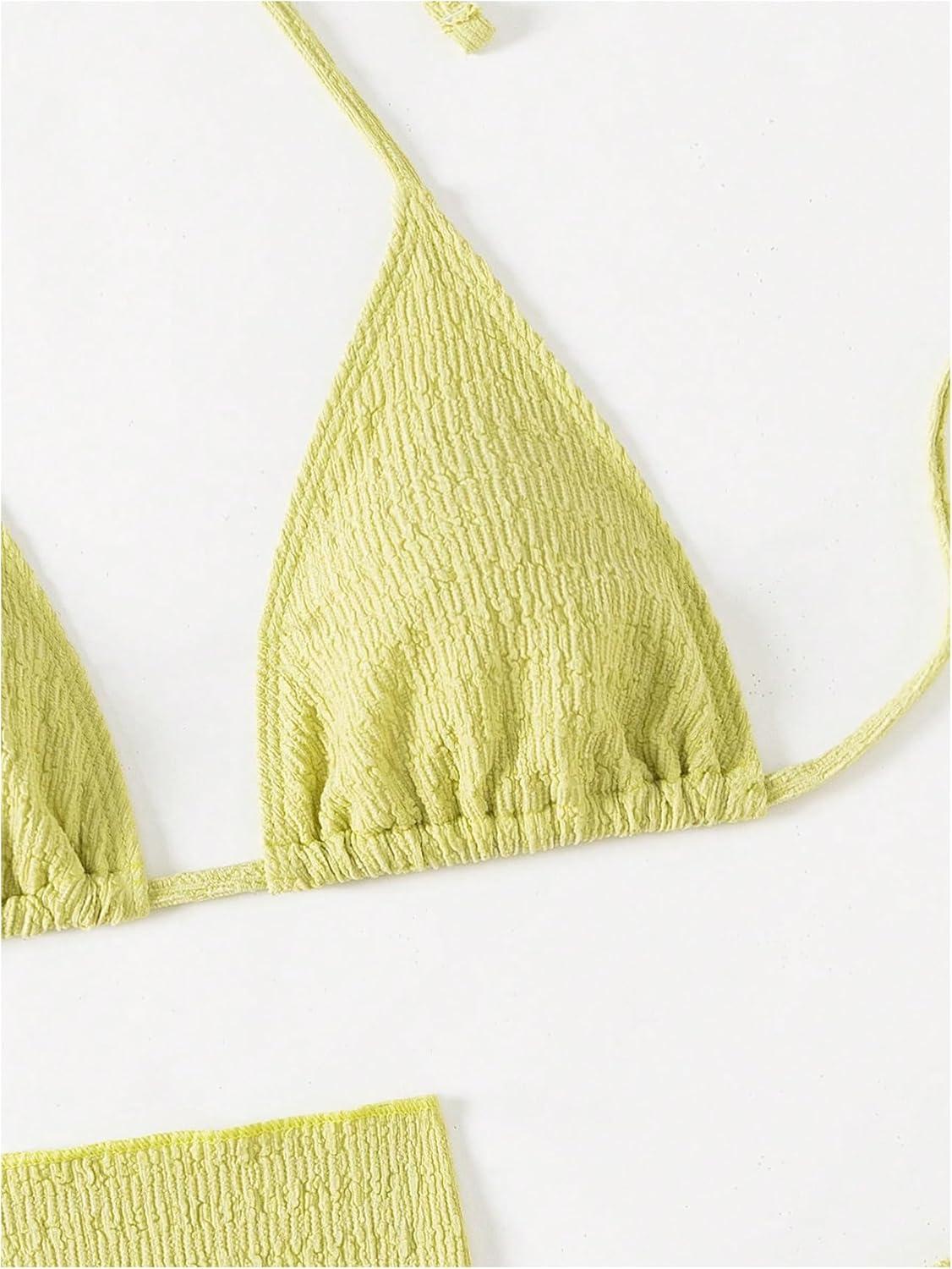 imageSHENHE Womens 3 Piece Textured High Cut Halter Triangle Bikini Swimsuit with Cover UpOlive Green