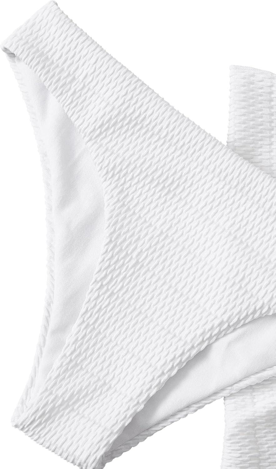 imageSHENHE Womens 3 Piece Textured High Cut Halter Triangle Bikini Swimsuit with Cover UpWhite Plain