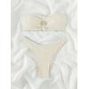 imageSHENHE Womens 2 Piece Strapless Cut Out Bandeau Swimsuit Bathing Suit Bikini SetsTextured Beige