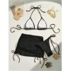 imageSHENHE Womens 3 Piece Bikini Set Shell Decor Halter Bra and Bottom with Cover Up SkirtBlack