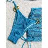 imageSHENHE Womens 3 Piece Bikini Set Shell Decor Halter Bra and Bottom with Cover Up SkirtFishnet Blue