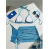 imageSHENHE Womens 3 Piece Bikini Set Shell Decor Halter Bra and Bottom with Cover Up SkirtFishnet Blue