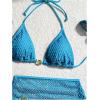 imageSHENHE Womens 3 Piece Bikini Set Shell Decor Halter Bra and Bottom with Cover Up SkirtFishnet Blue
