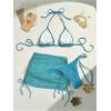 imageSHENHE Womens 3 Piece Bikini Set Shell Decor Halter Bra and Bottom with Cover Up SkirtFishnet Blue a