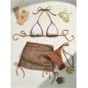 imageSHENHE Womens 3 Piece Bikini Set Shell Decor Halter Bra and Bottom with Cover Up SkirtFishnet Coffee Brown