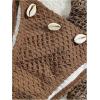 imageSHENHE Womens 3 Piece Bikini Set Shell Decor Halter Bra and Bottom with Cover Up SkirtFishnet Coffee Brown