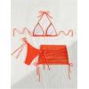 imageSHENHE Womens 3 Piece Bikini Set Shell Decor Halter Bra and Bottom with Cover Up SkirtFishnet Orange