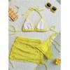 imageSHENHE Womens 3 Piece Bikini Set Shell Decor Halter Bra and Bottom with Cover Up SkirtFishnet Yellow