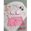 imageSHENHE Womens 3 Piece Bikini Set Shell Decor Halter Bra and Bottom with Cover Up SkirtLight Pink