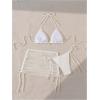 imageSHENHE Womens 3 Piece Bikini Set Shell Decor Halter Bra and Bottom with Cover Up SkirtWhite