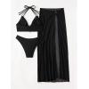 imageSHENHE Womens 3 Piece Halter Swimsuit Metal Ring Cheeky Bikini Set with Long Cover Up SkirtBlack