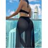 imageSHENHE Womens 3 Piece Halter Swimsuit Metal Ring Cheeky Bikini Set with Long Cover Up SkirtBlack