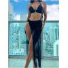 imageSHENHE Womens 3 Piece Halter Swimsuit Metal Ring Cheeky Bikini Set with Long Cover Up SkirtBlack