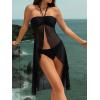 imageSHENHE Womens 3 Piece Swimsuit Halter Open Front Sheer Ruffle Bandeau Bikini Set with Cover UpBlack