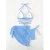 imageSHENHE Womens 3 Piece Swimsuit Halter Tie Side Cute Triangle Bikini Set with Beach SkirtBlue Solid