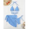 imageSHENHE Womens 3 Piece Swimsuit Halter Tie Side Cute Triangle Bikini Set with Beach SkirtBlue Solid