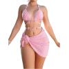 imageSHENHE Womens 3 Piece Swimsuit Halter Tie Side Cute Triangle Bikini Set with Beach SkirtLight Pink