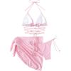 imageSHENHE Womens 3 Piece Swimsuit Halter Tie Side Cute Triangle Bikini Set with Beach SkirtLight Pink