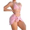 imageSHENHE Womens 3 Piece Swimsuit Halter Tie Side Cute Triangle Bikini Set with Beach SkirtLight Pink