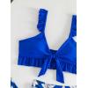 imageSHENHE Womens 3 Piece Swimsuit Knotted Ruffle High Cut Bikini Set with Cover Up SkirtBlue