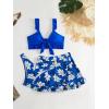 imageSHENHE Womens 3 Piece Swimsuit Knotted Ruffle High Cut Bikini Set with Cover Up SkirtBlue