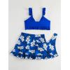 imageSHENHE Womens 3 Piece Swimsuit Knotted Ruffle High Cut Bikini Set with Cover Up SkirtBlue