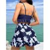 imageSHENHE Womens 3 Piece Swimsuit Knotted Ruffle High Cut Bikini Set with Cover Up SkirtDark Blue