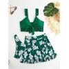 imageSHENHE Womens 3 Piece Swimsuit Knotted Ruffle High Cut Bikini Set with Cover Up SkirtDark Green