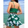 imageSHENHE Womens 3 Piece Swimsuit Knotted Ruffle High Cut Bikini Set with Cover Up SkirtDark Green