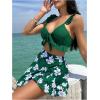 imageSHENHE Womens 3 Piece Swimsuit Knotted Ruffle High Cut Bikini Set with Cover Up SkirtDark Green