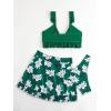 imageSHENHE Womens 3 Piece Swimsuit Knotted Ruffle High Cut Bikini Set with Cover Up SkirtDark Green