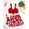 imageSHENHE Womens 3 Piece Swimsuit Knotted Ruffle High Cut Bikini Set with Cover Up SkirtRed