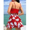 imageSHENHE Womens 3 Piece Swimsuit Knotted Ruffle High Cut Bikini Set with Cover Up SkirtRed