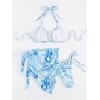 imageSHENHE Womens 3 Piece Swimsuits with Sarong Cover Up Halter Triangle String Bikini SetBlue and White