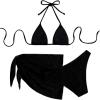 imageSHENHE Womens 3 Piece Textured High Cut Halter Triangle Bikini Swimsuit with Cover UpBlack