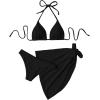imageSHENHE Womens 3 Piece Textured High Cut Halter Triangle Bikini Swimsuit with Cover UpBlack Plain