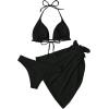 imageSHENHE Womens 3 Piece Textured High Cut Halter Triangle Bikini Swimsuit with Cover UpBlack Plain
