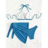 imageSHENHE Womens 3 Piece Textured High Cut Halter Triangle Bikini Swimsuit with Cover UpBlue