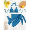 imageSHENHE Womens 3 Piece Textured High Cut Halter Triangle Bikini Swimsuit with Cover UpBlue