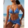 imageSHENHE Womens 3 Piece Textured High Cut Halter Triangle Bikini Swimsuit with Cover UpBlue a