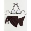 imageSHENHE Womens 3 Piece Textured High Cut Halter Triangle Bikini Swimsuit with Cover UpBrown