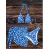 imageSHENHE Womens 3 Piece Textured High Cut Halter Triangle Bikini Swimsuit with Cover UpFloral Blue White
