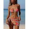 imageSHENHE Womens 3 Piece Textured High Cut Halter Triangle Bikini Swimsuit with Cover UpFloral Pink Multi