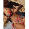 imageSHENHE Womens 3 Piece Textured High Cut Halter Triangle Bikini Swimsuit with Cover UpFloral Pink Multi
