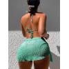 imageSHENHE Womens 3 Piece Textured High Cut Halter Triangle Bikini Swimsuit with Cover UpGreen