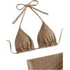 imageSHENHE Womens 3 Piece Textured High Cut Halter Triangle Bikini Swimsuit with Cover UpKhaki