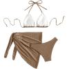 imageSHENHE Womens 3 Piece Textured High Cut Halter Triangle Bikini Swimsuit with Cover UpKhaki