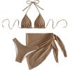 imageSHENHE Womens 3 Piece Textured High Cut Halter Triangle Bikini Swimsuit with Cover UpKhaki