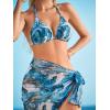 imageSHENHE Womens 3 Piece Textured High Cut Halter Triangle Bikini Swimsuit with Cover UpMarble Print Blue Multi